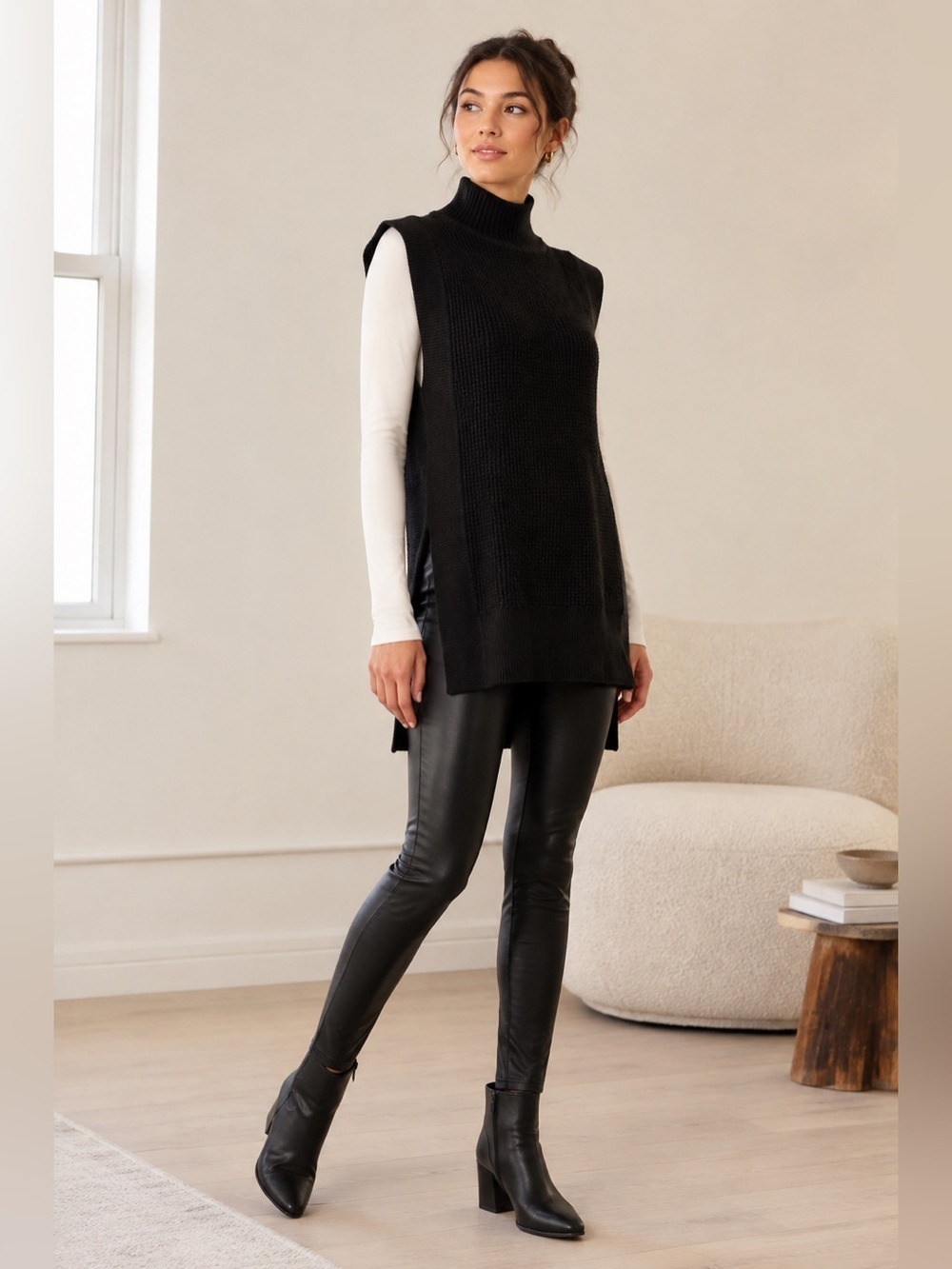 Club Monaco Black Wool Turtleneck Long Sweater Vest S